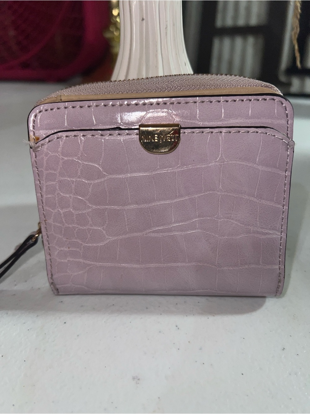 Nine West Lilac Croc-Embossed Compact Wallet -